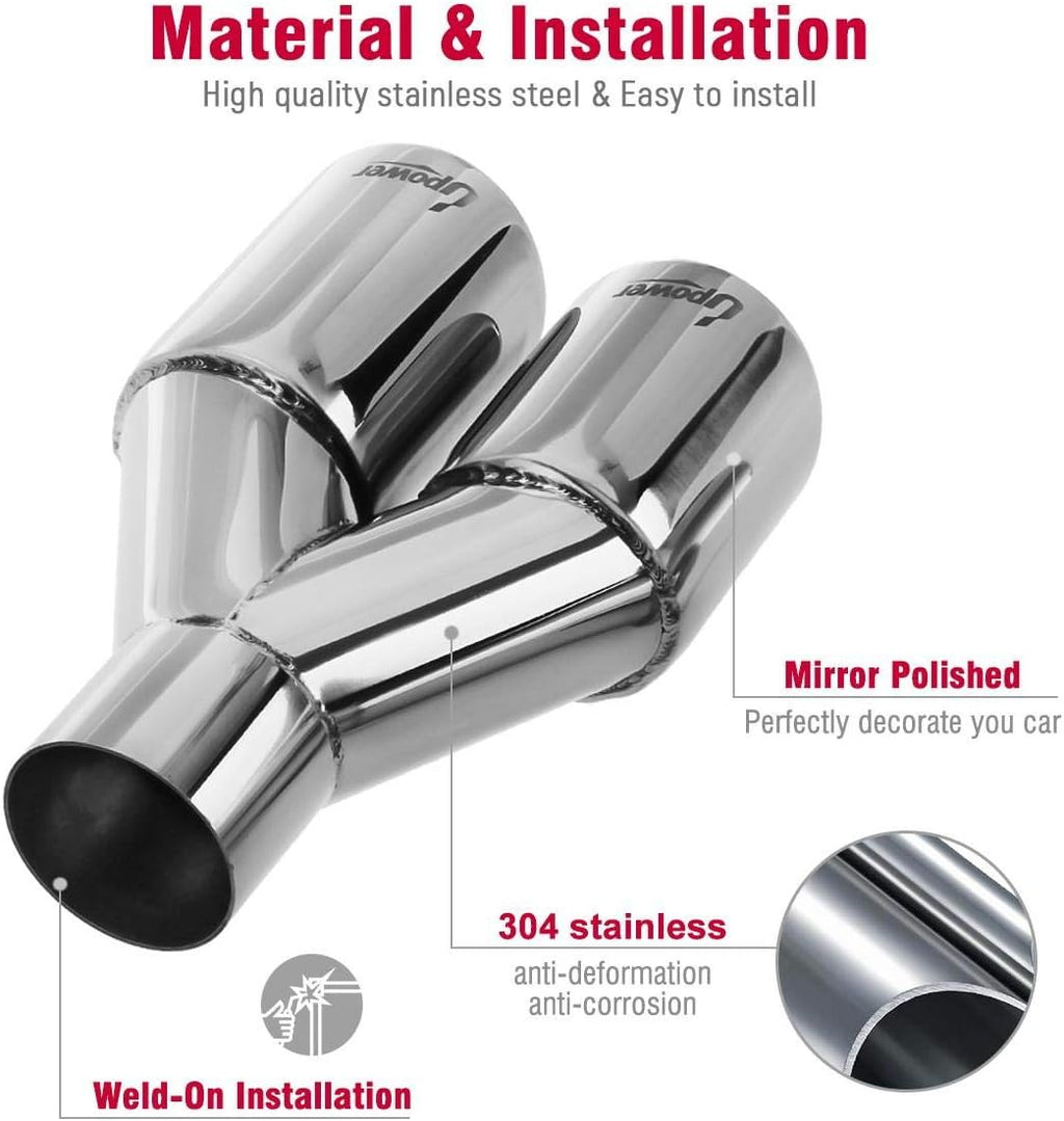 2PCS 2.25 Inlet 3 Outlet 304 Stainless Steel Exhaust Tailpipe Tips K2976