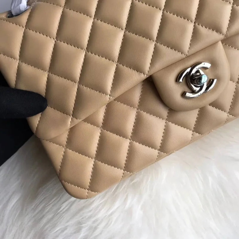 Apricot Medium Lambskin Leather Flap Bag D1796
