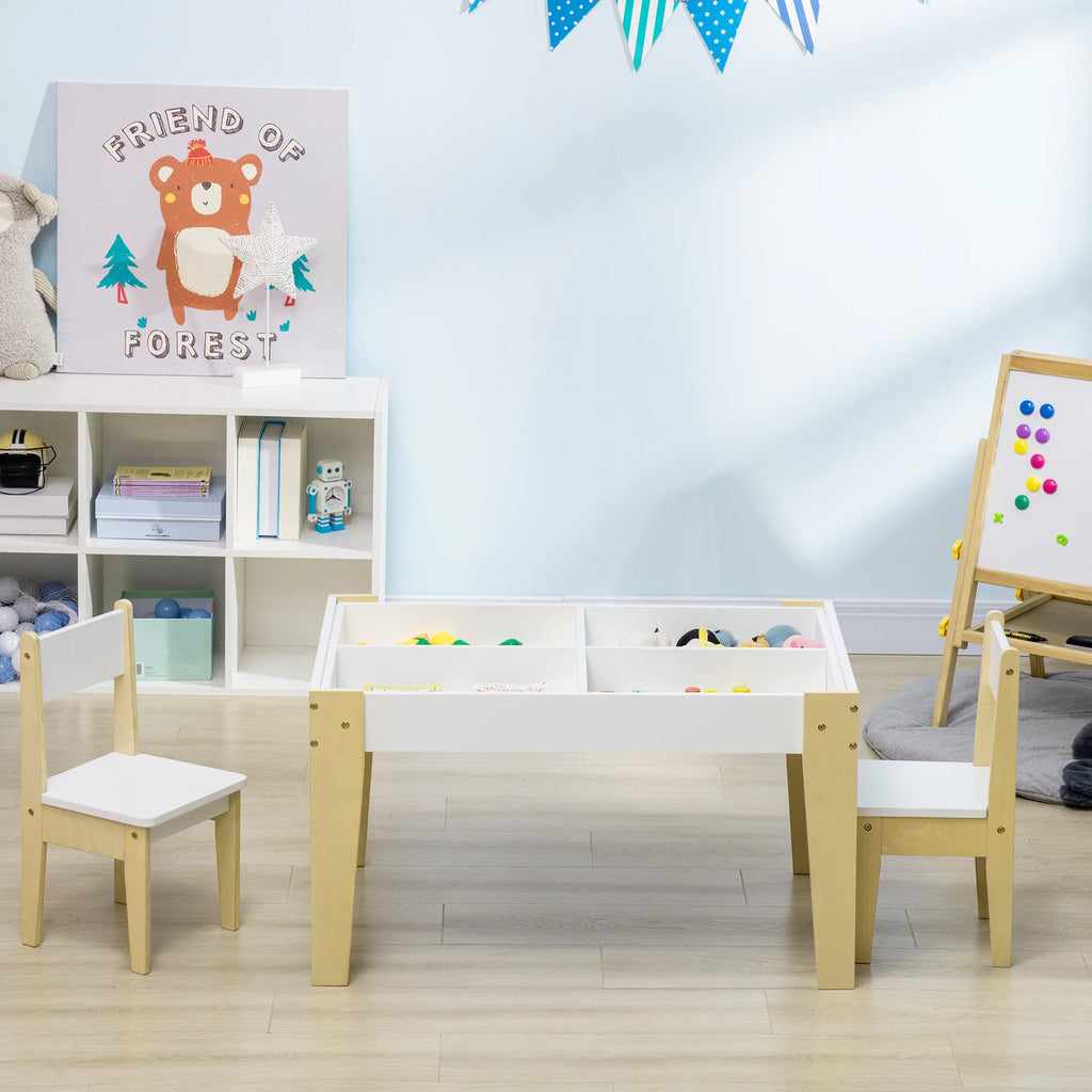 White 3 Pcs Kids Table and Chair Set with Storage Y3865