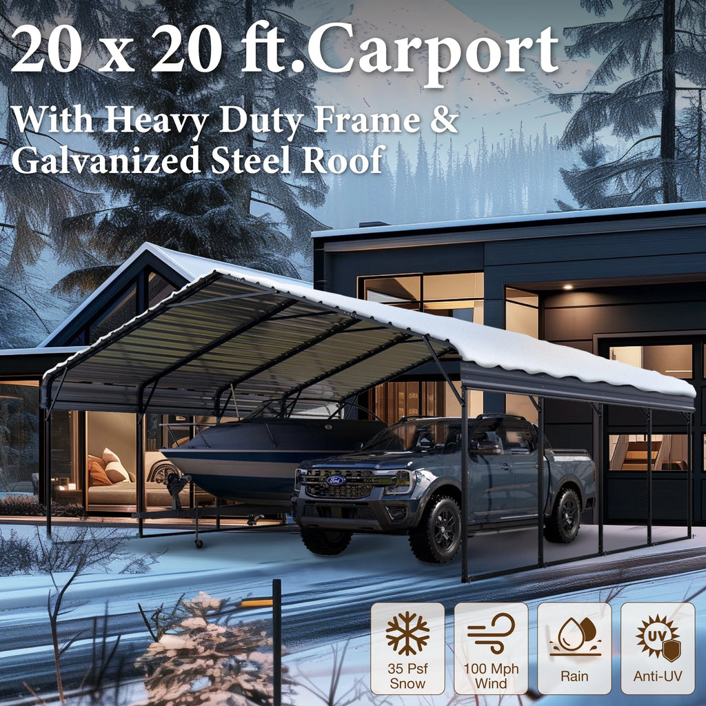 20 x 20 ft Metal Carport with Galvanized Steel Roof H583