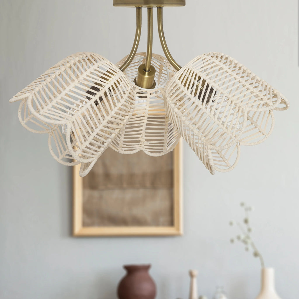 Gold and White Rattan and Metal Ceiling Light C605210