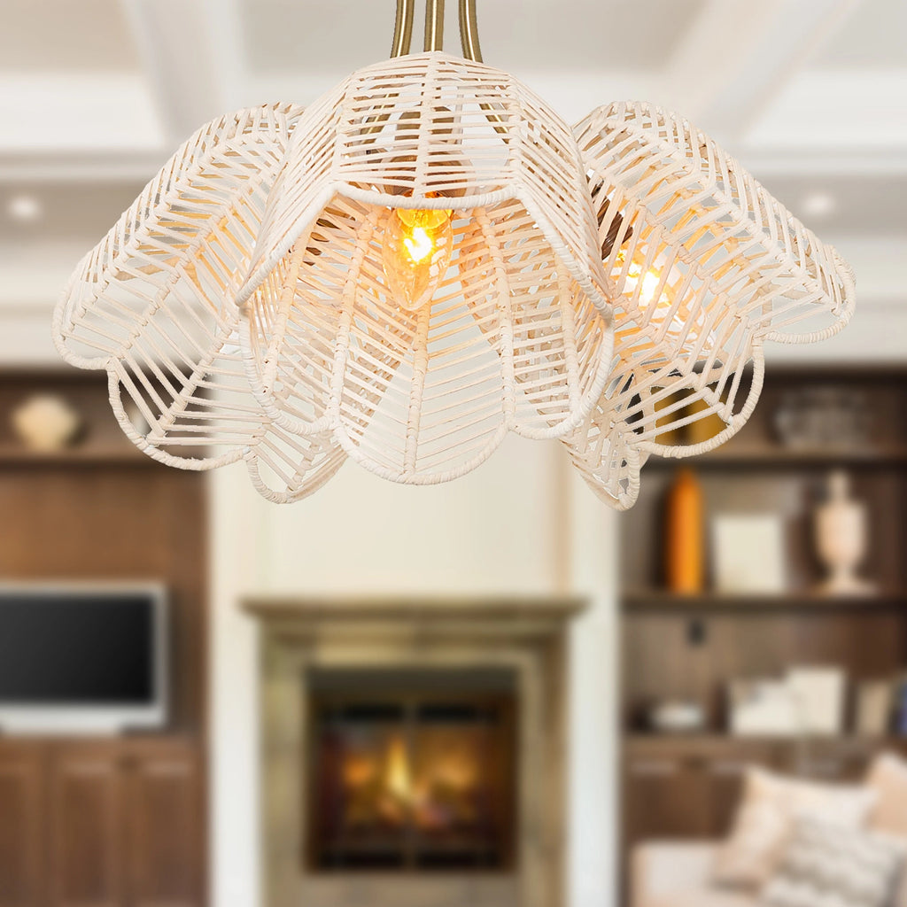 Gold and White Rattan and Metal Ceiling Light C605210