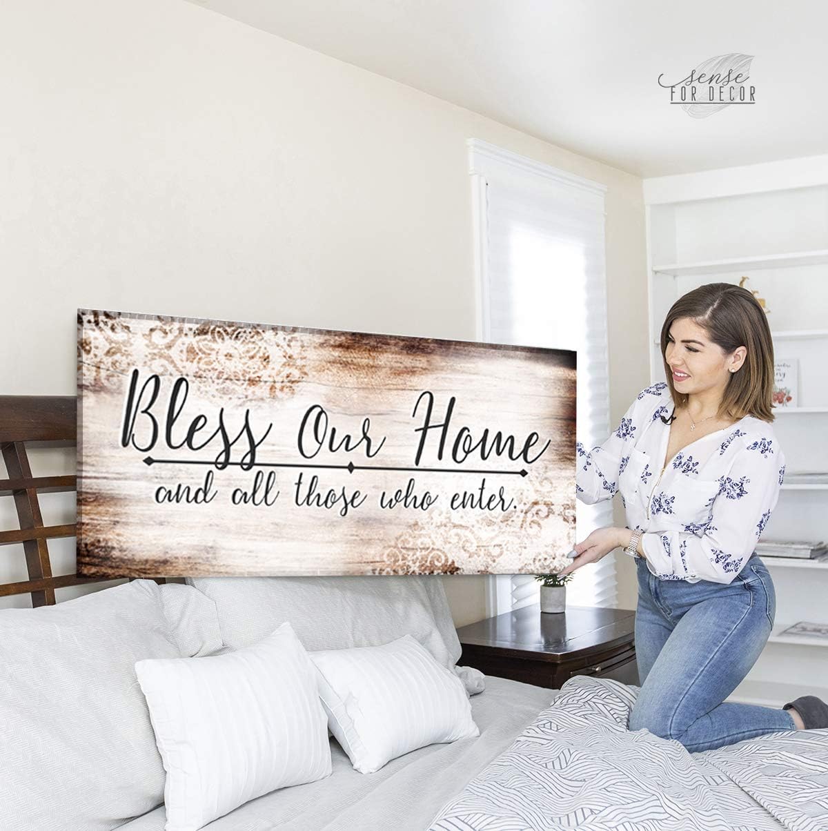 Rustic Wooden Framed Canvas Home Decor (Brown, 42x19) G810