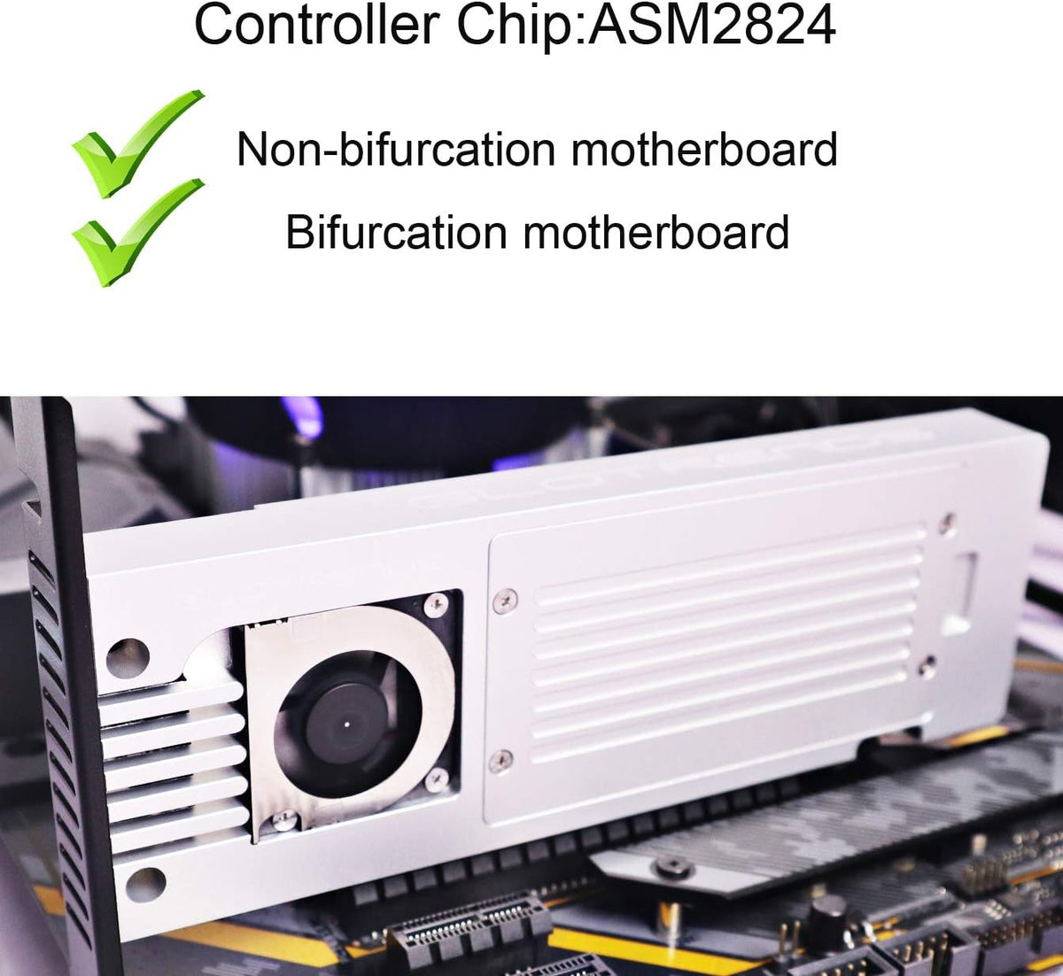 4-Bay M.2 NVME Adapter, PCIE 3.0 X8 Bandwidth, Full Aluminum Panel with Built-in Fan I528