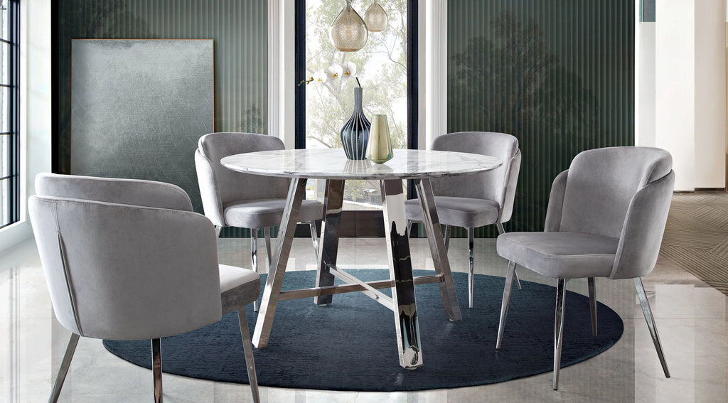 Grey Velvet Dining Chairs with Chrome Legs, Pack of 2 D515