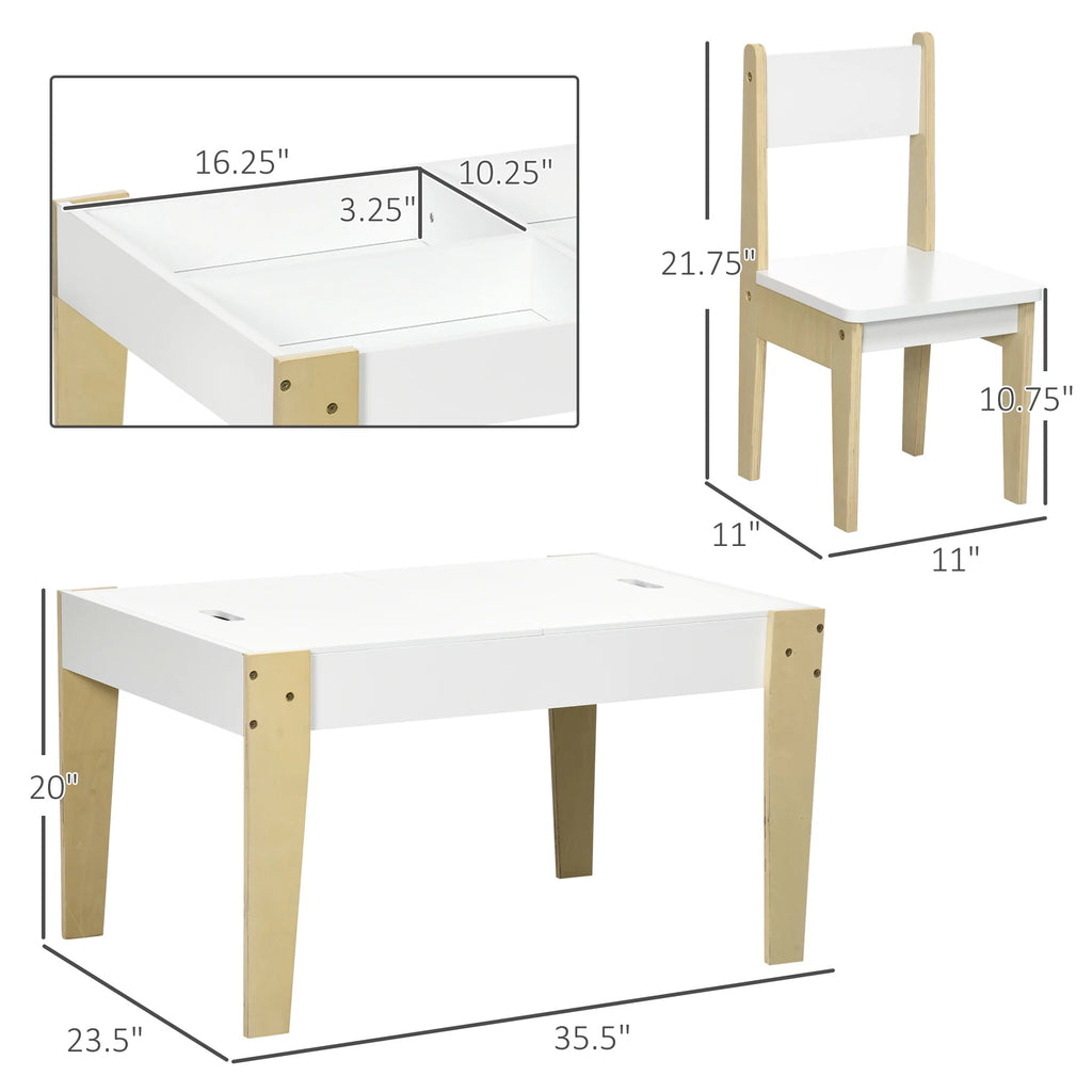 White 3 Pcs Kids Table and Chair Set with Storage Y3865