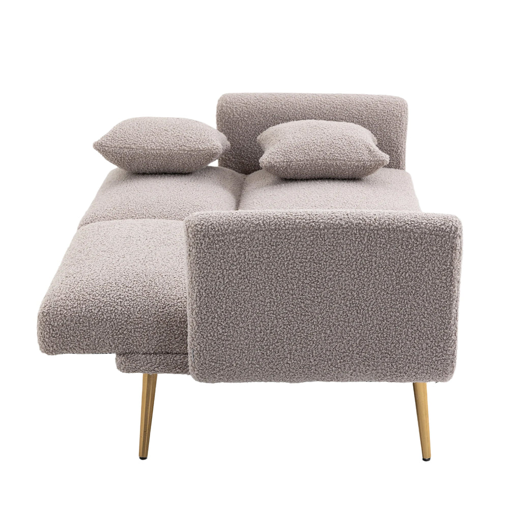 Gray Teddy Futon Sofa Bed Sleeper with Metal Legs H136