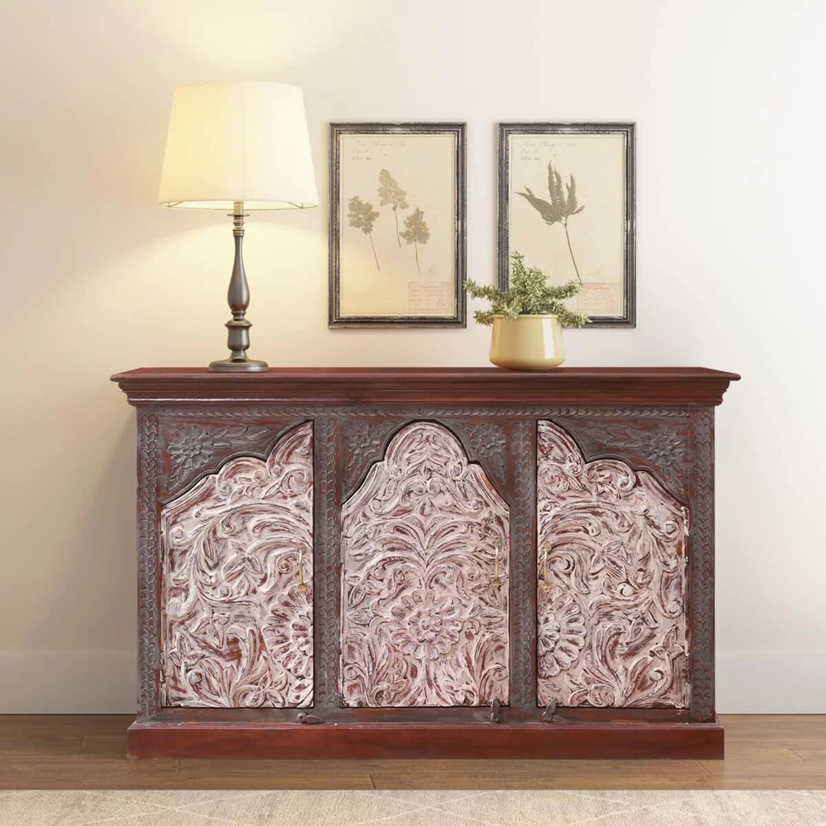 Handcrafted 2-Tone Mango Wood 3-door Sideboard Cabinet B79387