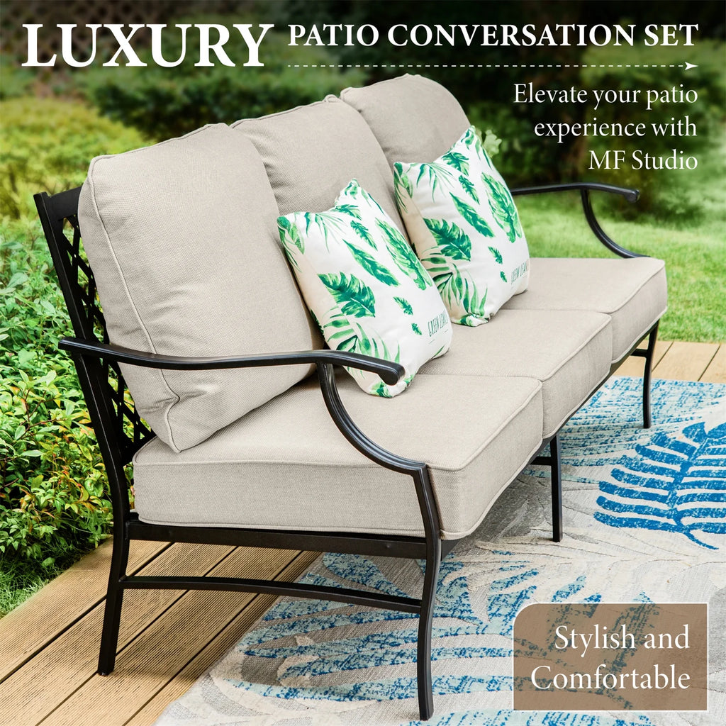 Beige 5-Seat Outdoor Patio Conversation Sofa Set Q58280