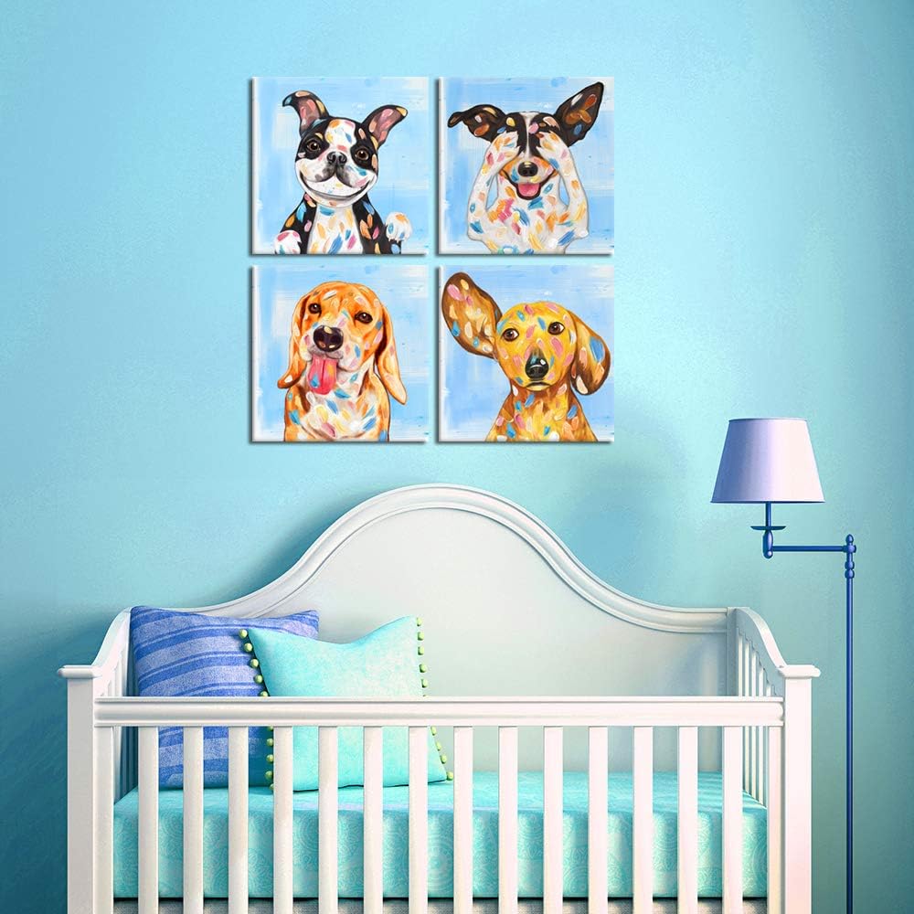 Abstract Puppy Artwork Dog Painting Canvas Gallery Wrapped 12x12inch 4 Panel U843895