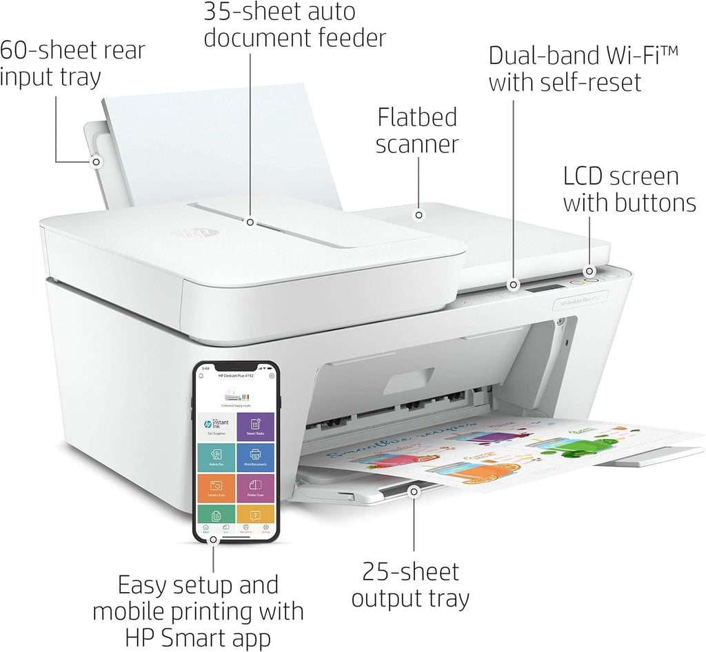 Renewed HP DeskJet Plus 4152 Wireless All-in-One Color Inkjet Printer C703
