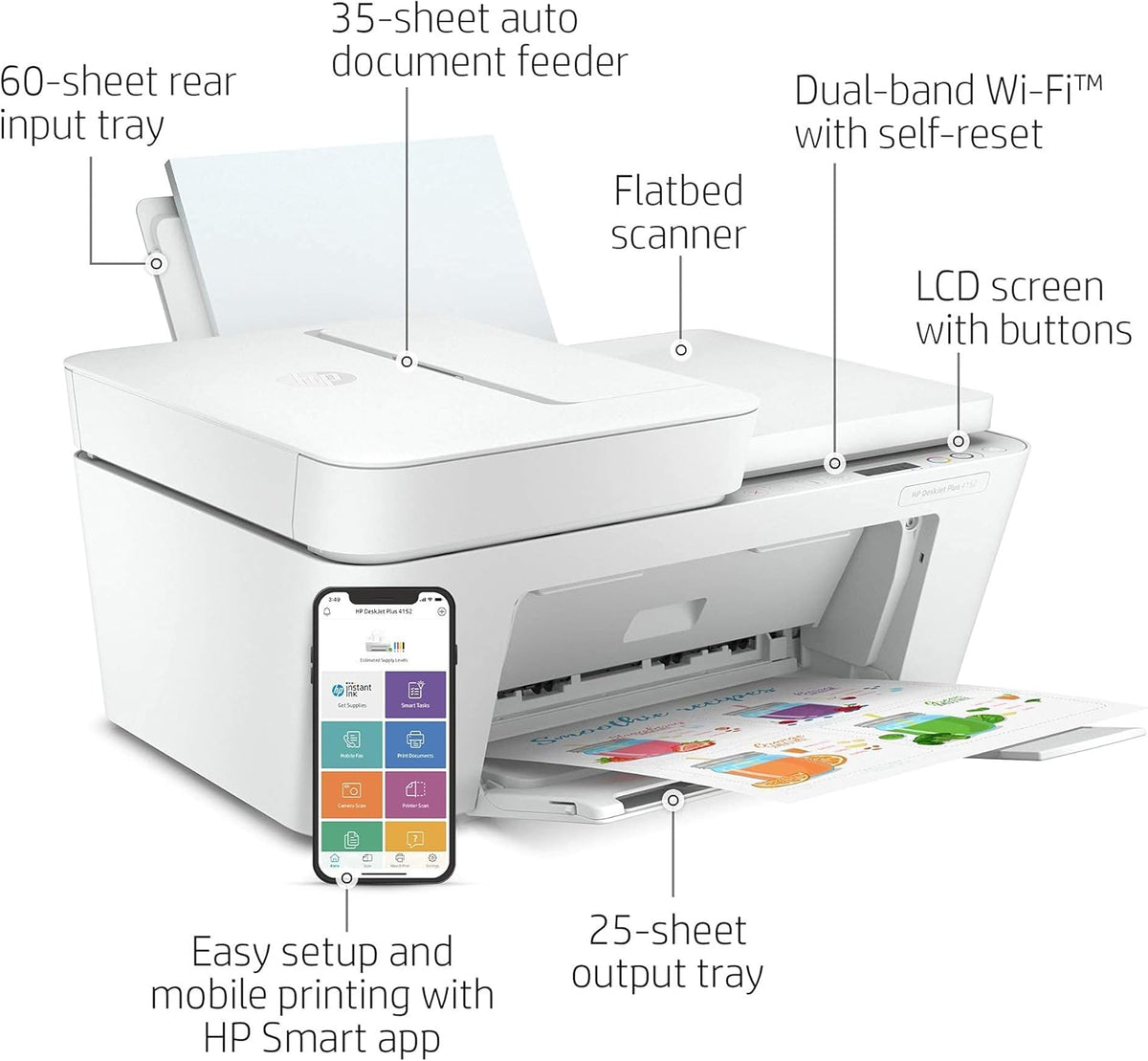 Renewed HP DeskJet Plus 4152 Wireless All-in-One Color Inkjet Printer C703