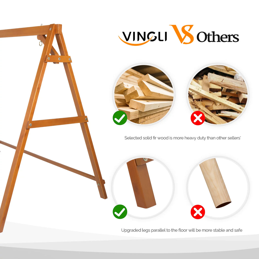 Heavy Duty 660 LBS A-Frame Fir Wood Patio Swing Stand X84077
