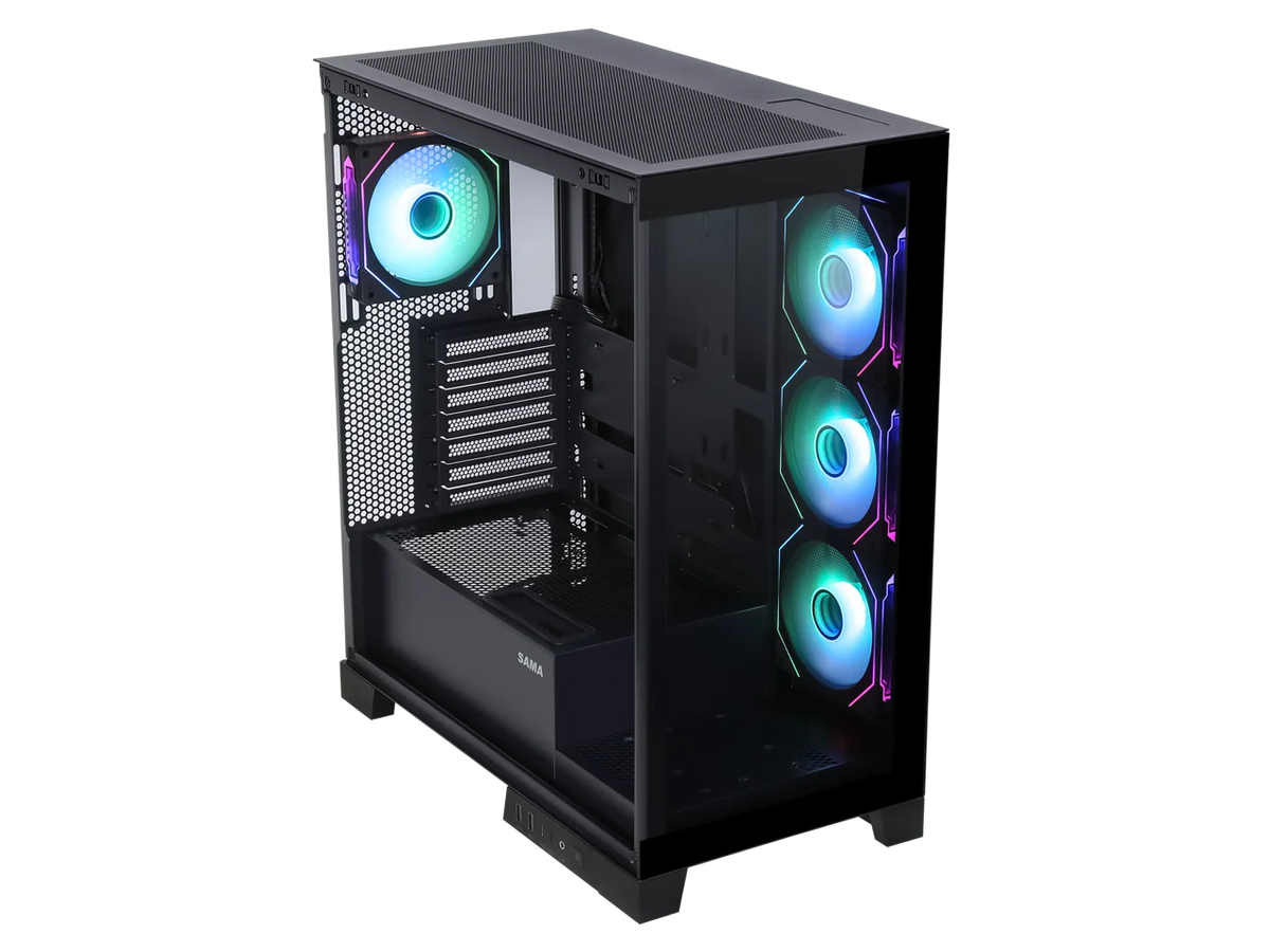 Black Dual USB3.0 and Type C Tempered Glass ATX Mid Tower Gaming Computer Case with 4 x 120mm ARGB Fans A11403