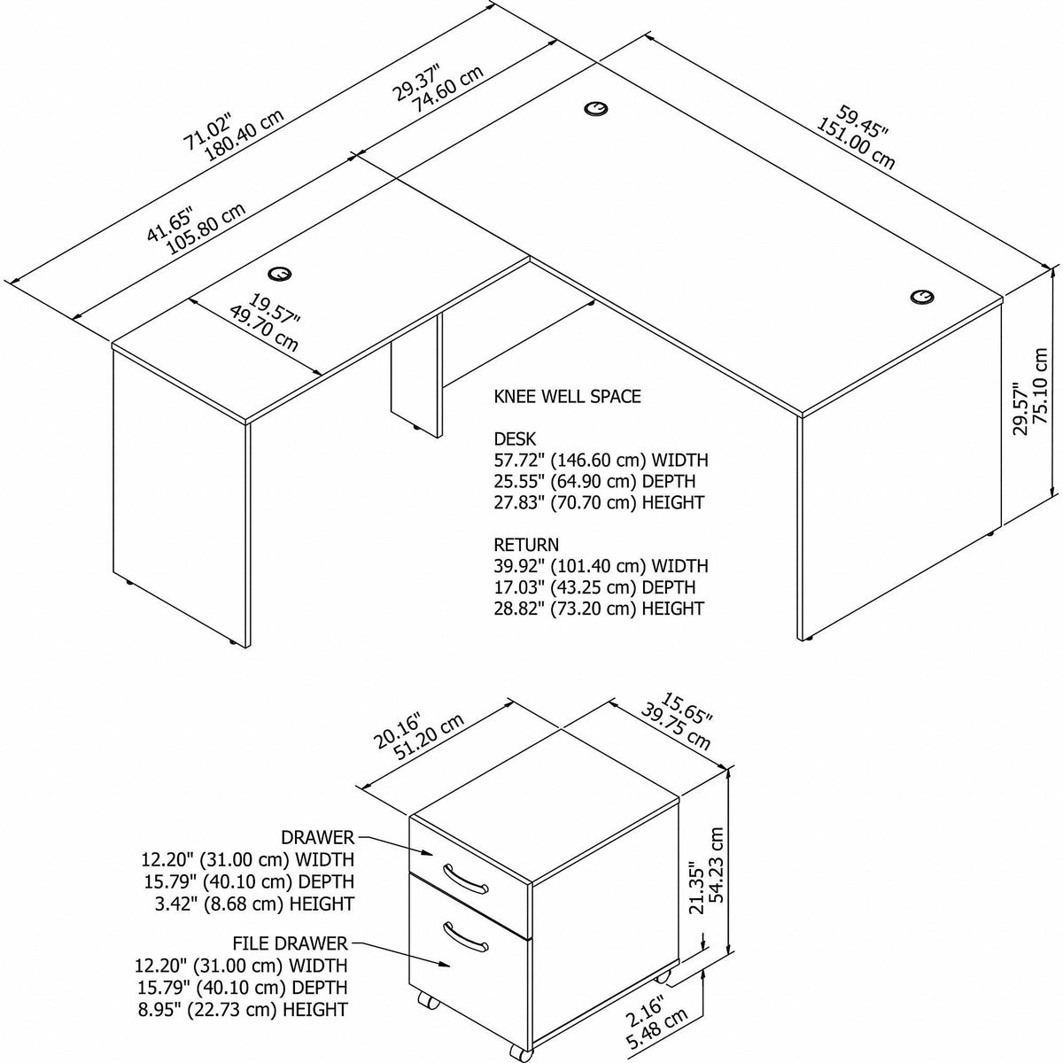 L Shaped Desk with Mobile File Cabinet O144319