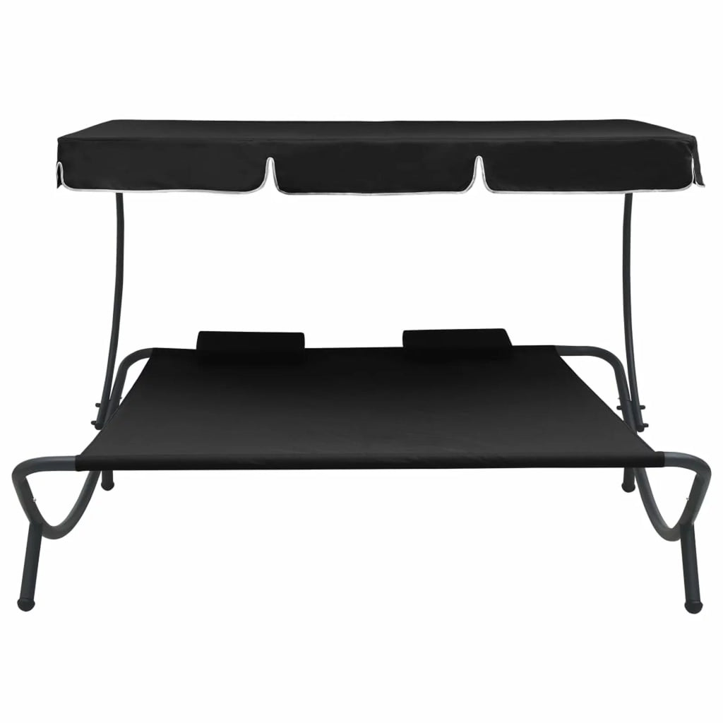 Outdoor Bed with Canopy and Pillows Black V406146