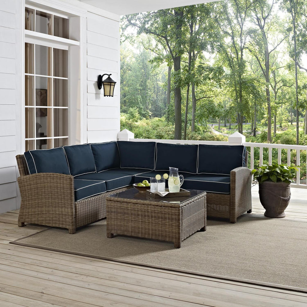4Pc Outdoor Wicker Sectional Set with Glass Top Coffee Table P2939