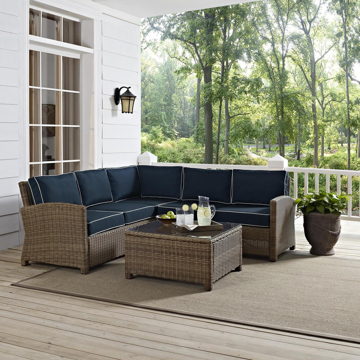4Pc Outdoor Wicker Sectional Set with Glass Top Coffee Table P2939