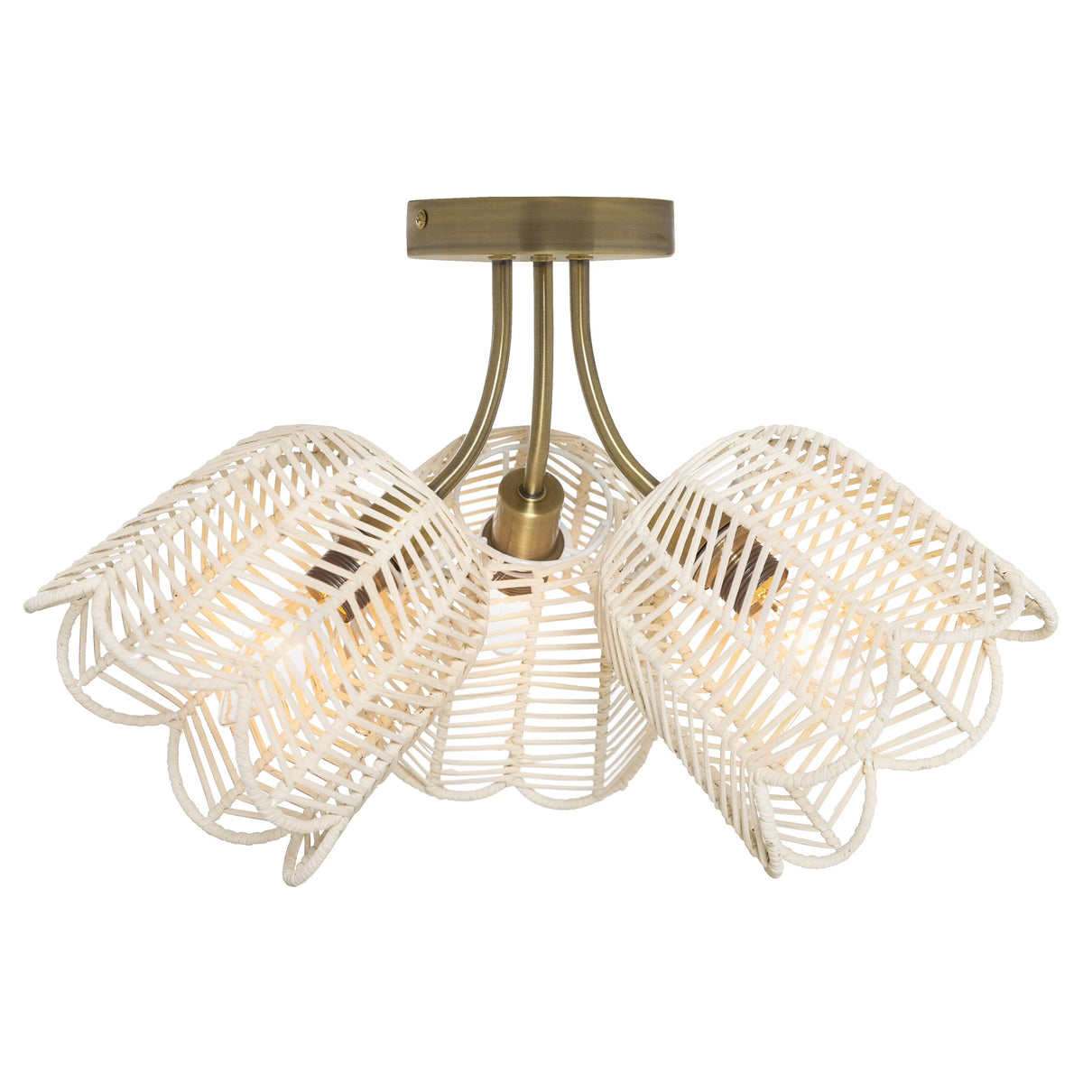 Gold and White Rattan and Metal Ceiling Light C605210