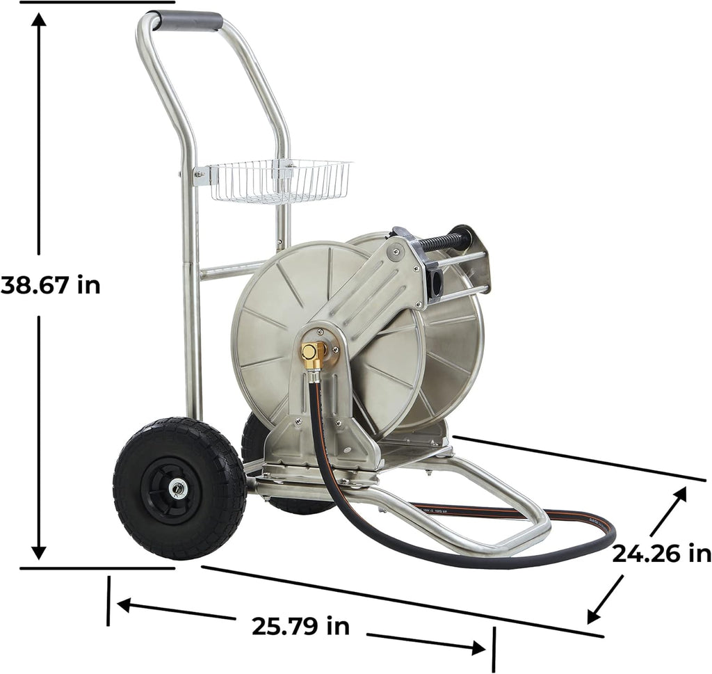 Stainless Steel Hose Reel Cart with Crank, 150-Feet 5/8 Hose Capacity G9537