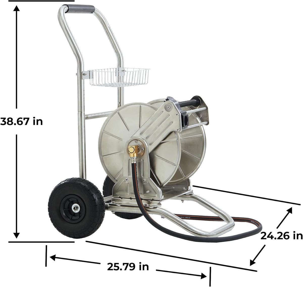 Stainless Steel Hose Reel Cart with Crank, 150-Feet 5/8 Hose Capacity G9537