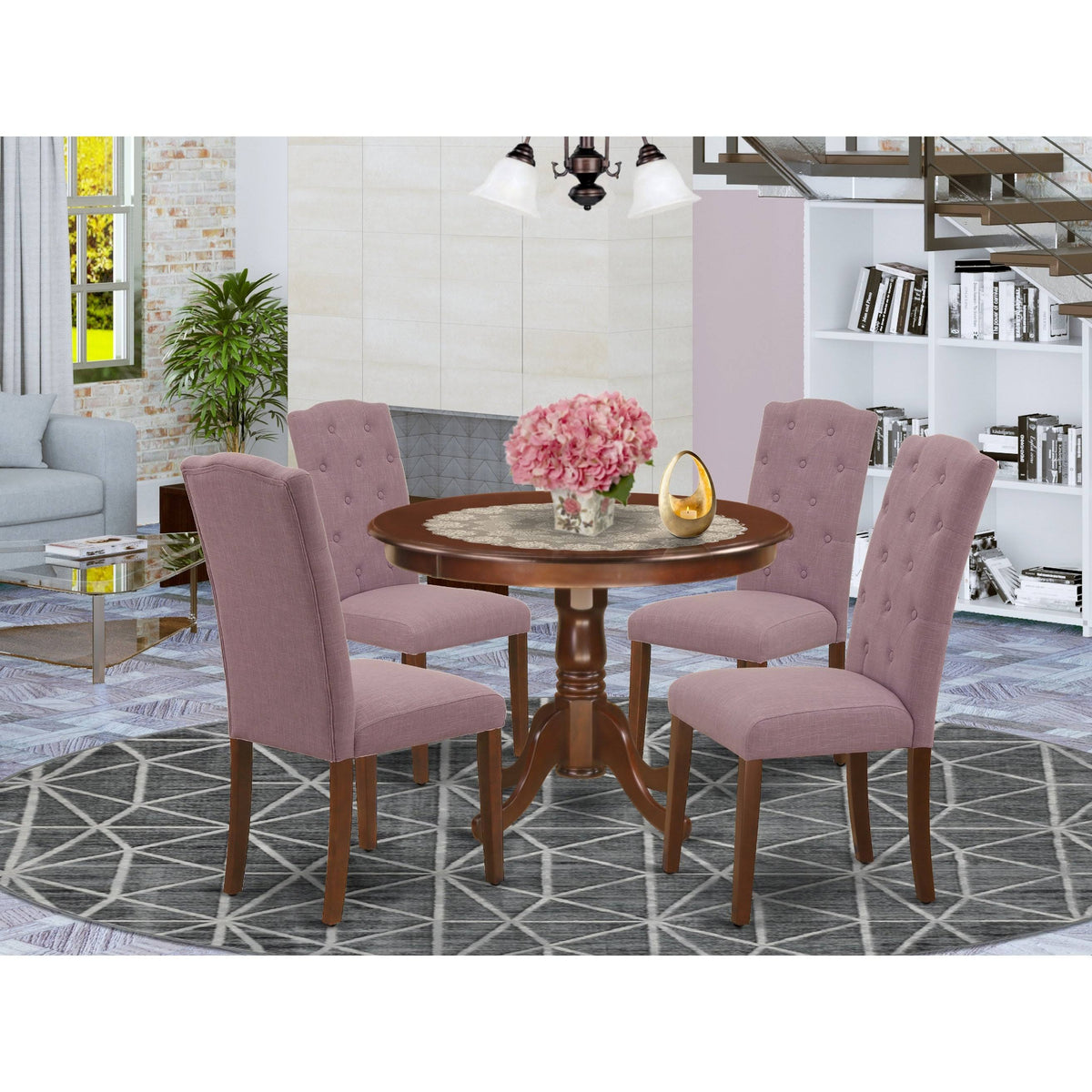 5pc Dining Set with Round Dinette Table and Four Parson Chairs O7823