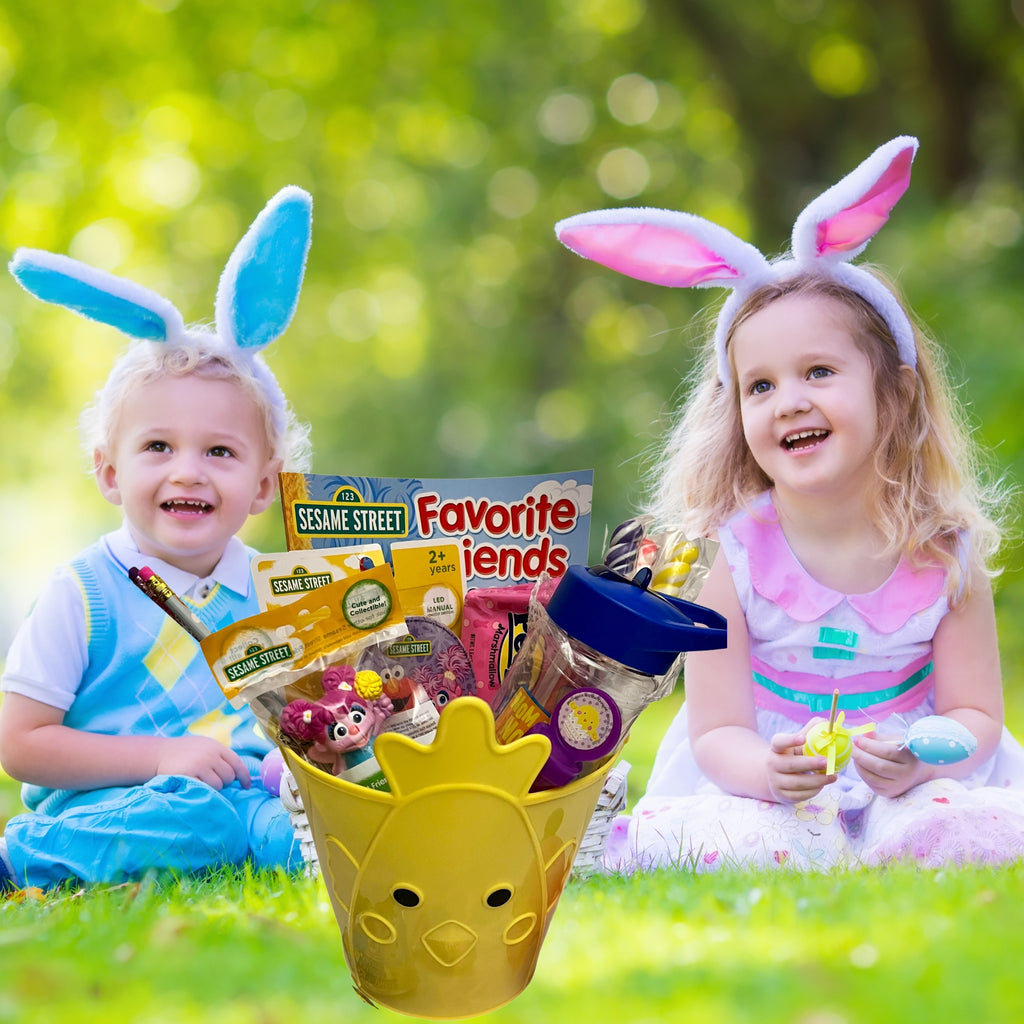Sesame Street Easter Basket with Collectible Toy Tumbler Led Night Light Coloring Book Bubbles Candies X49045