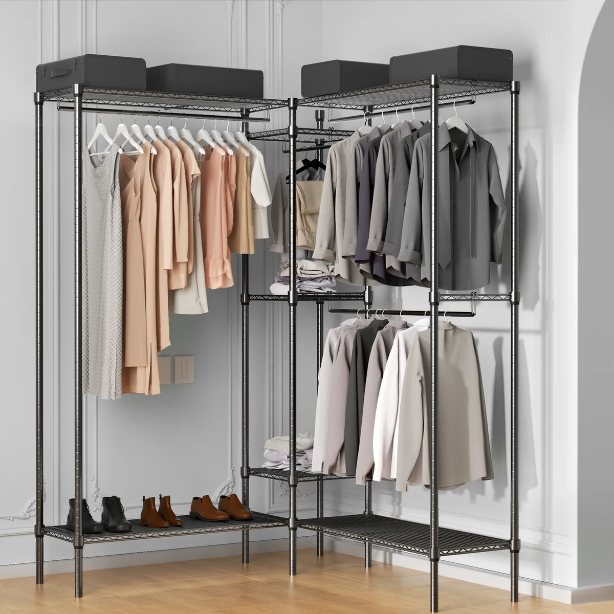 Heavy Duty Black Wire Garment Rack with Adjustable Shelves X734