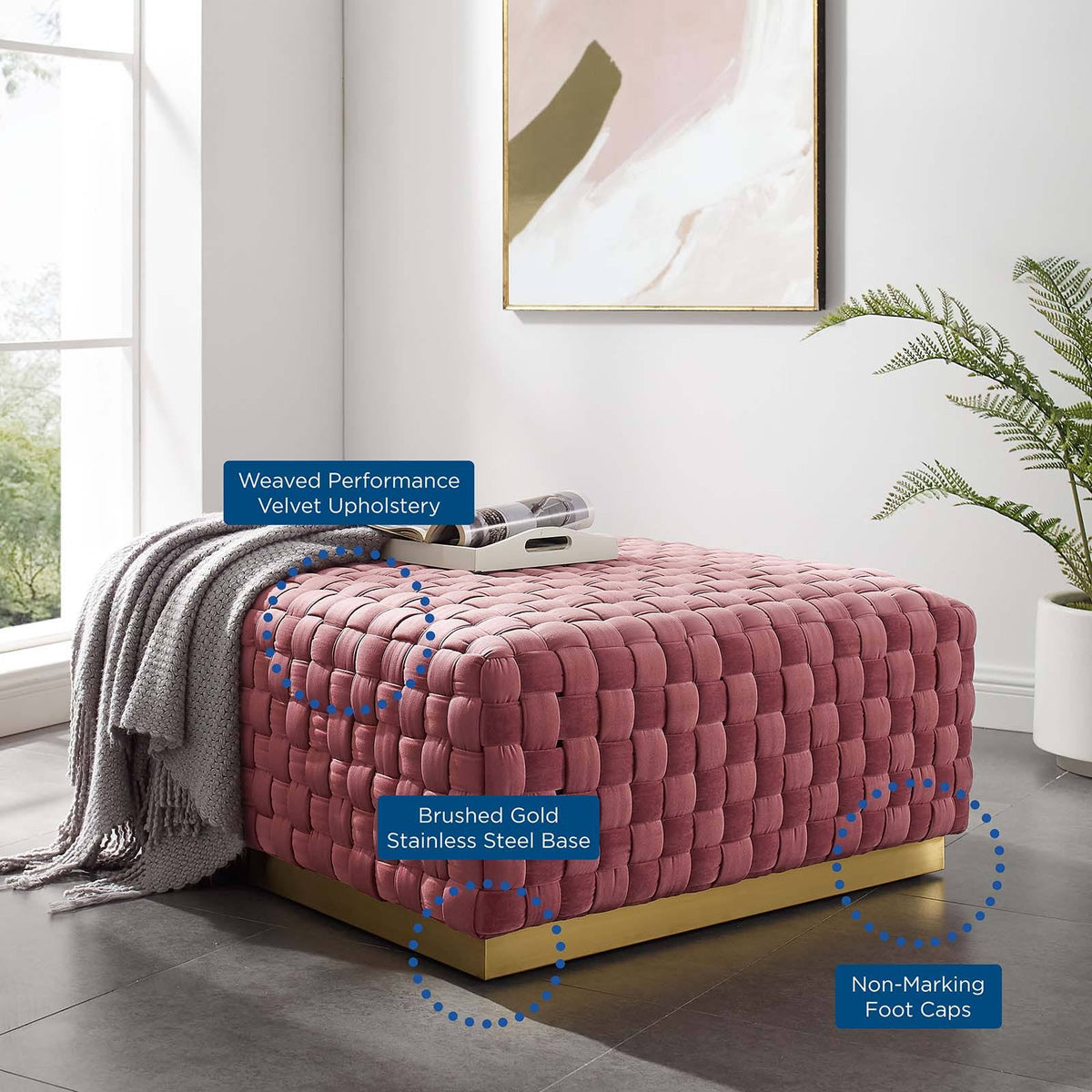 Gray Square Velvet Ottoman U184