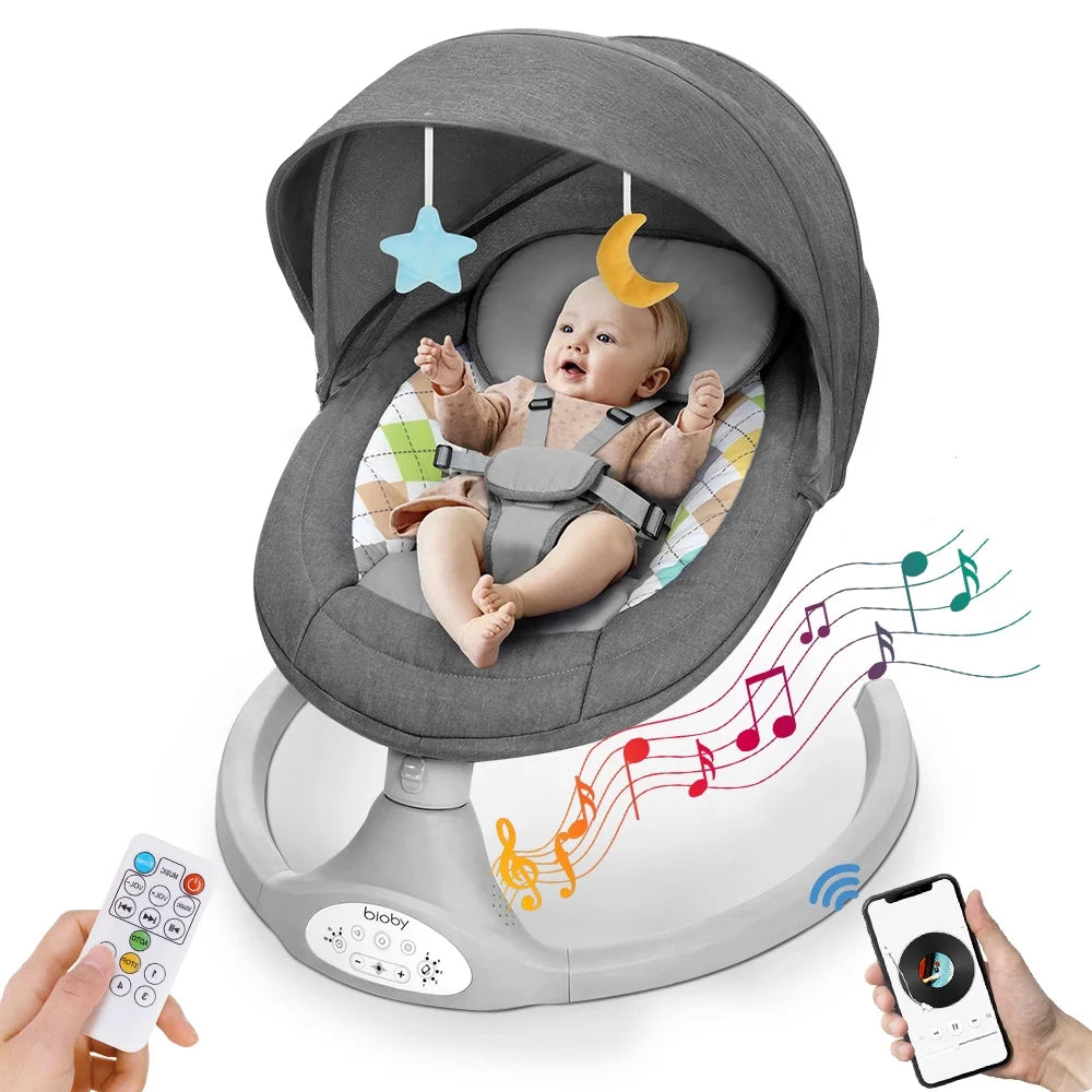 Electric Baby Swing with Remote Control, 5 Swing Speeds, Grey E519765