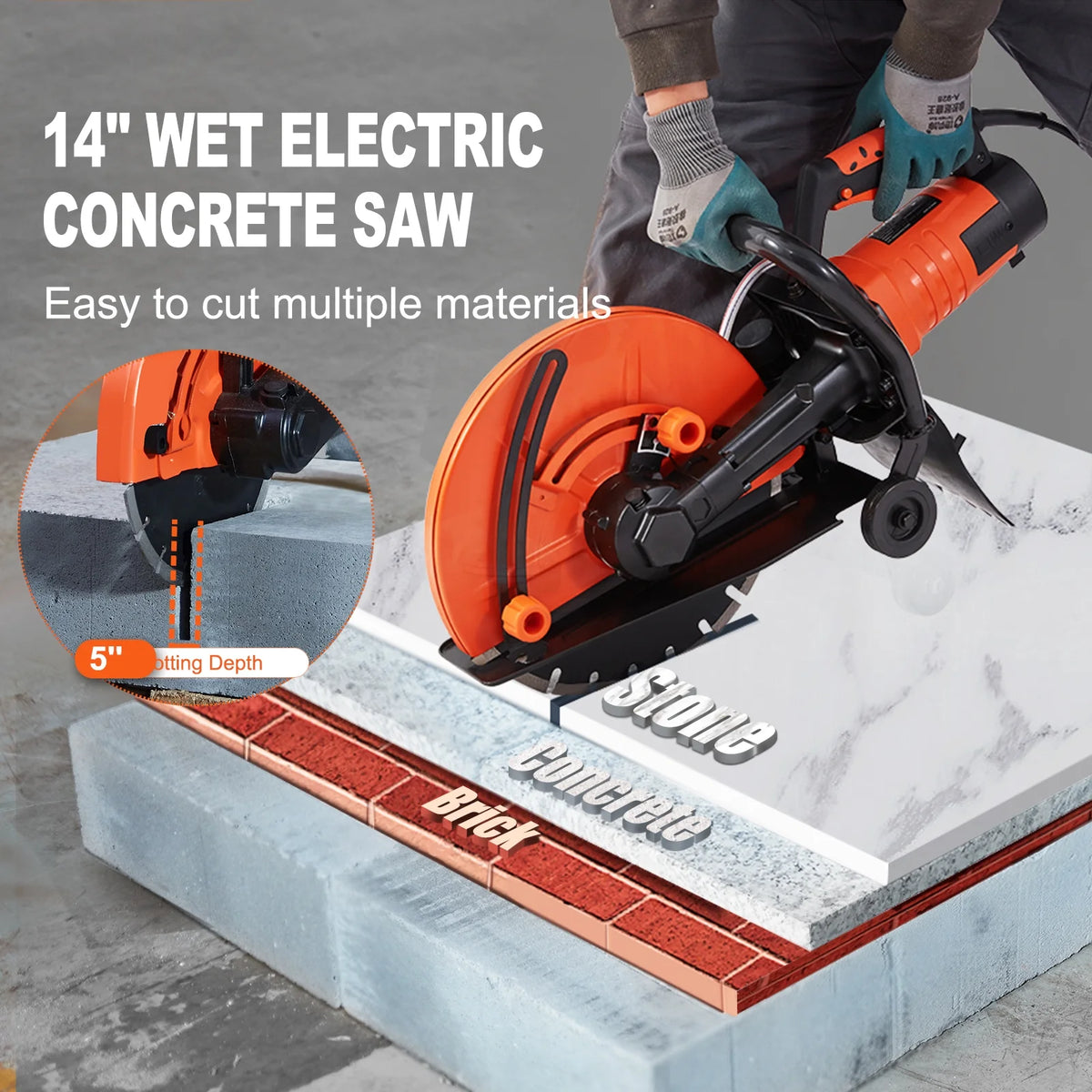 14'' Electric Concrete Saw Wet/Dry Saw Cutter with Water Pump and Blade O65960
