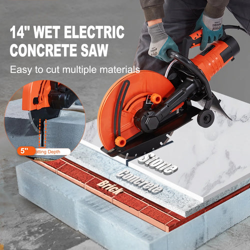 14'' Electric Concrete Saw Wet/Dry Saw Cutter with Water Pump and Blade O65960