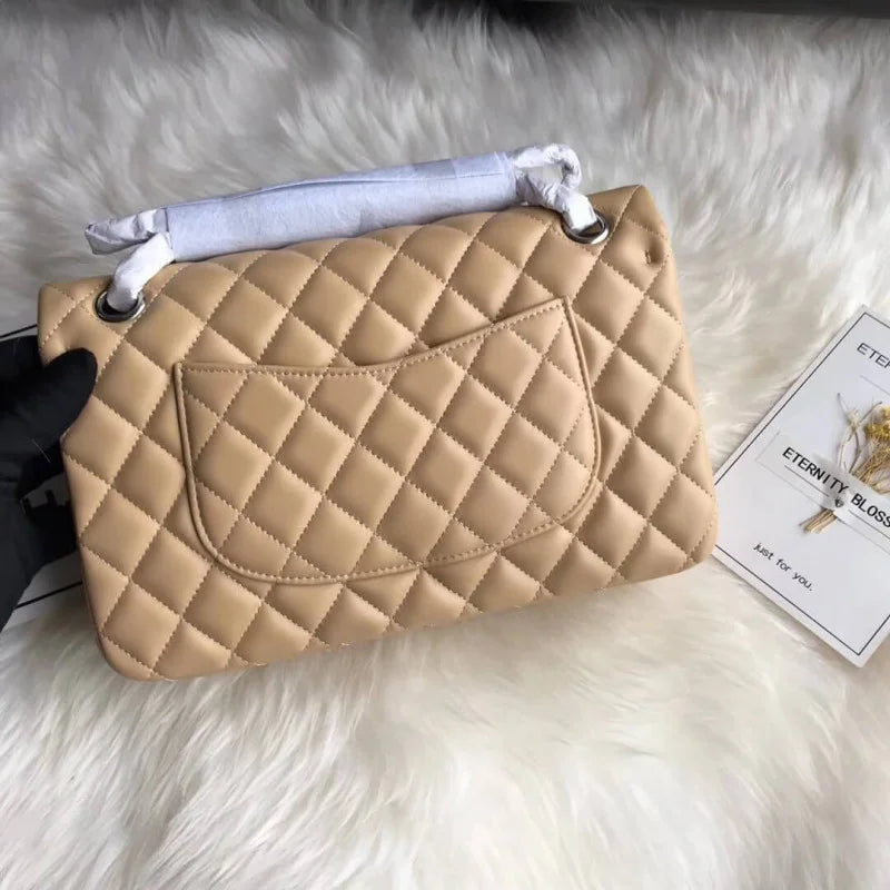 Apricot Medium Lambskin Leather Flap Bag D1796