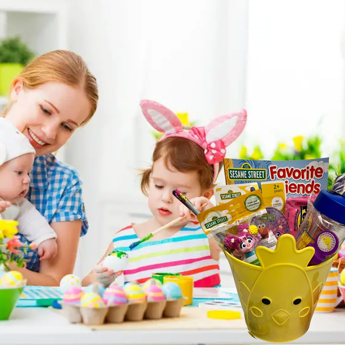 Sesame Street Easter Basket with Collectible Toy Tumbler Led Night Light Coloring Book Bubbles Candies X49045