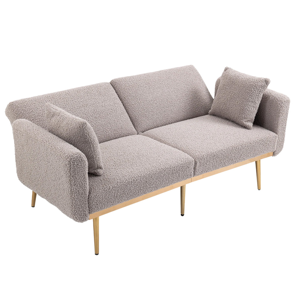 Gray Teddy Futon Sofa Bed Sleeper with Metal Legs H136