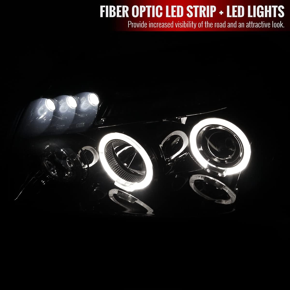 Glossy Black LED Halo Projector Headlights Pair P321060