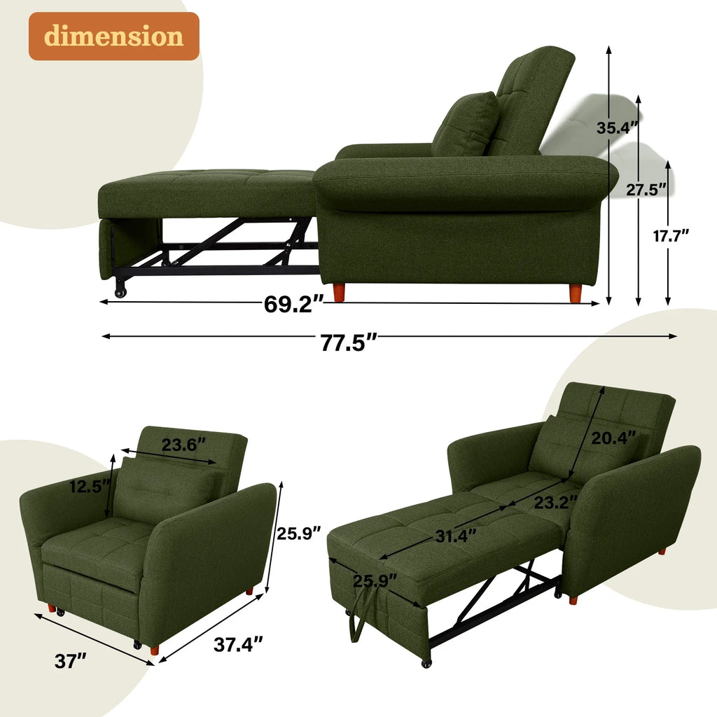 3-in-1 Convertible Sleeper Sofa Bed with Adjustable Backrest Z7957