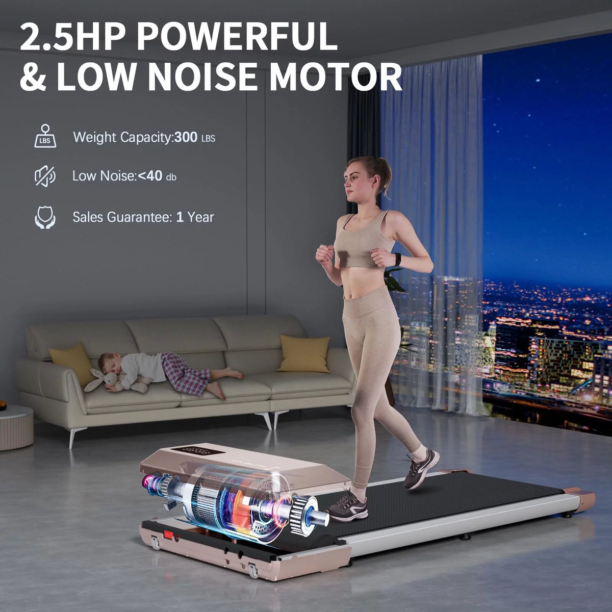 2.5Hp Ultra-Quiet Walking Pad Treadmill with Remote Control J307