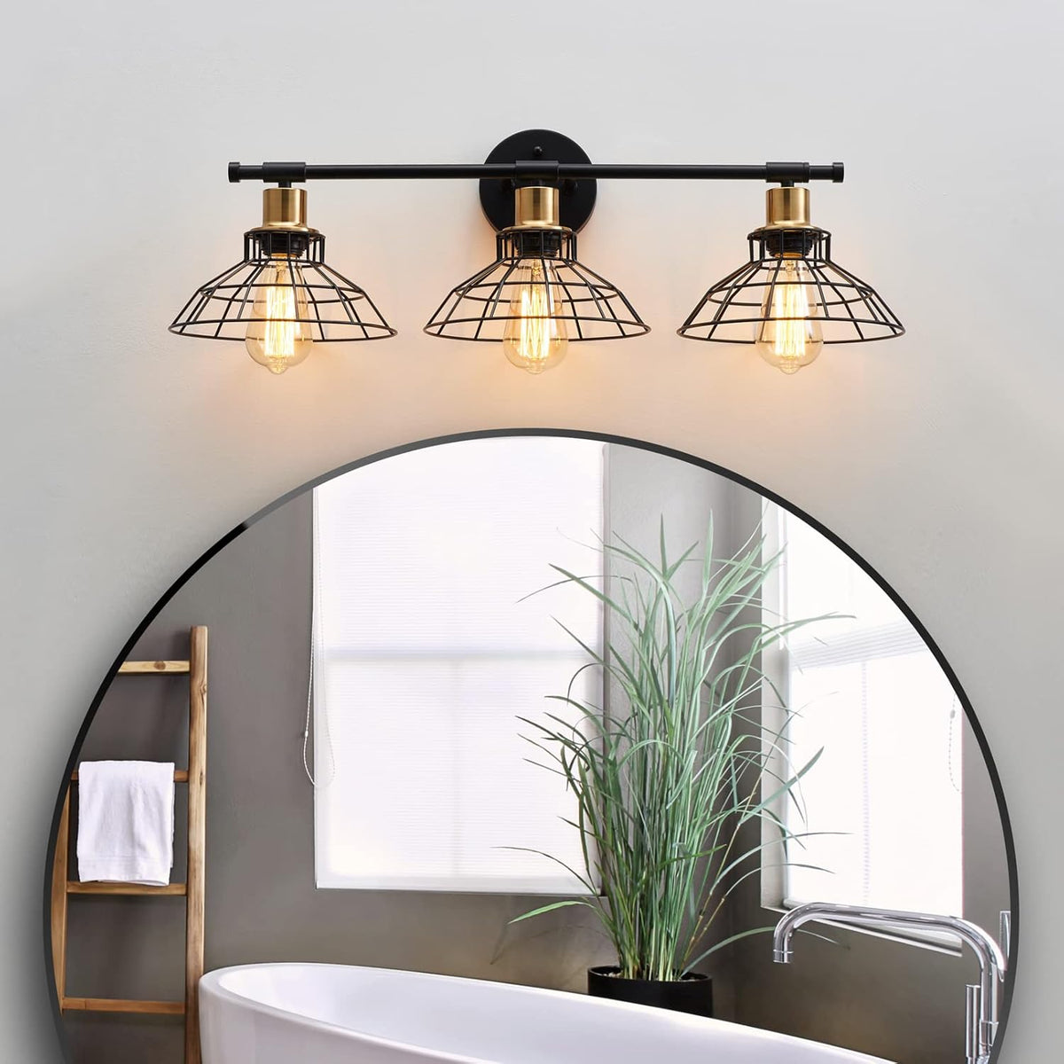 3-Light Black Metal Wall Mounted Bath Vanity Light Y247100