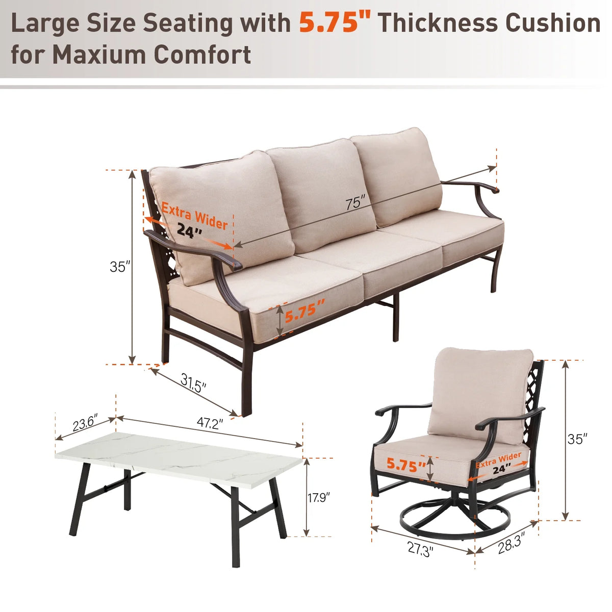 Beige 5-Seat Outdoor Patio Conversation Sofa Set Q58280