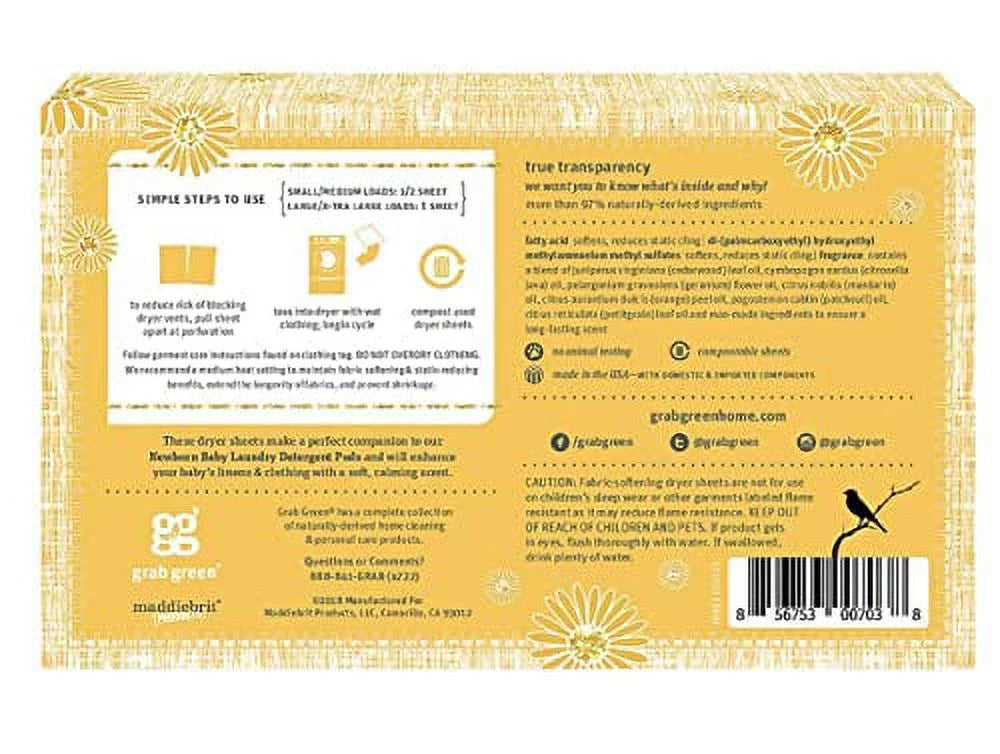 Baby Laundry Dryer Sheets Calming Chamomile 3 Count X914
