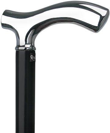Black Slim Line Chrome Plated Walking Cane with Black Beechwood Shaft K719