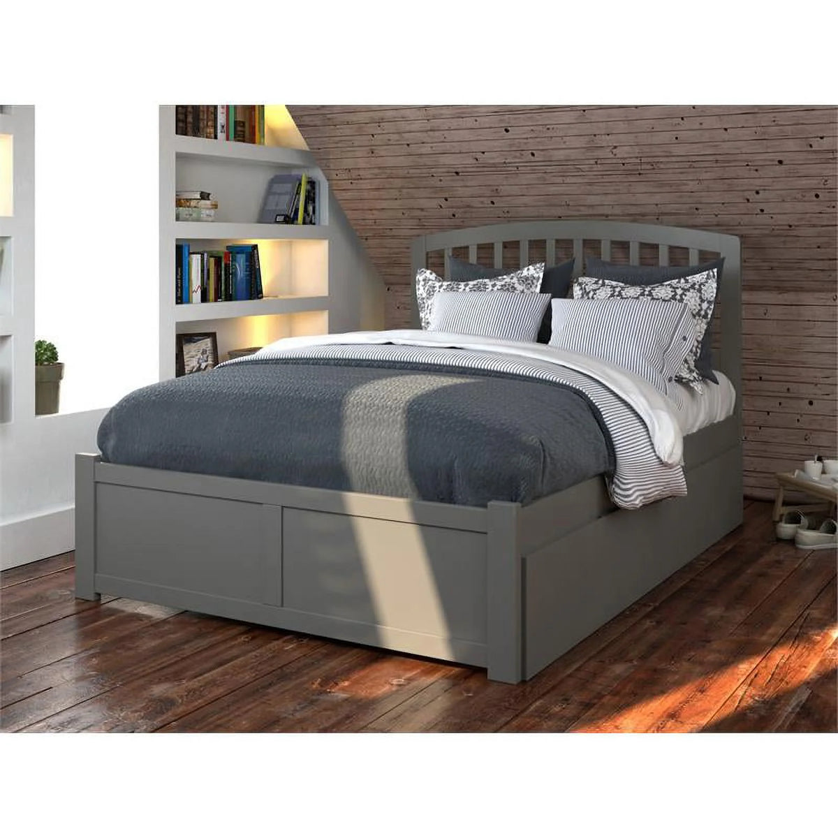 Gray Wood Queen Bed with Trundle G931