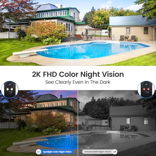 Wireless Outdoor Security Camera, 2K, Night Vision, IP65 Y87757