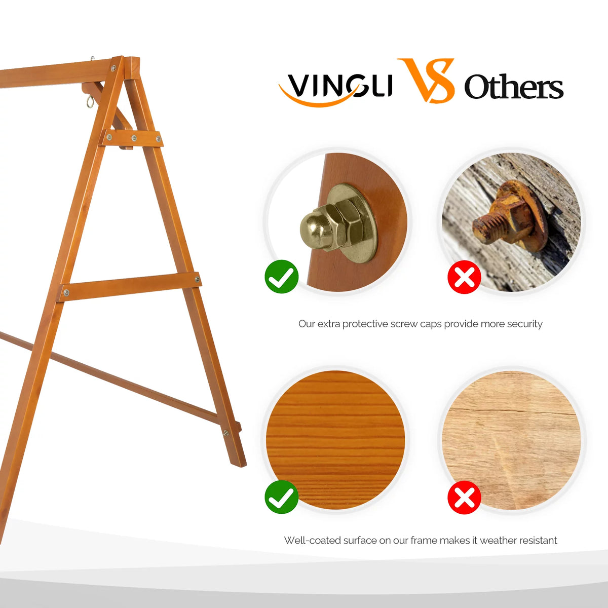 Heavy Duty 660 LBS A-Frame Fir Wood Patio Swing Stand X84077