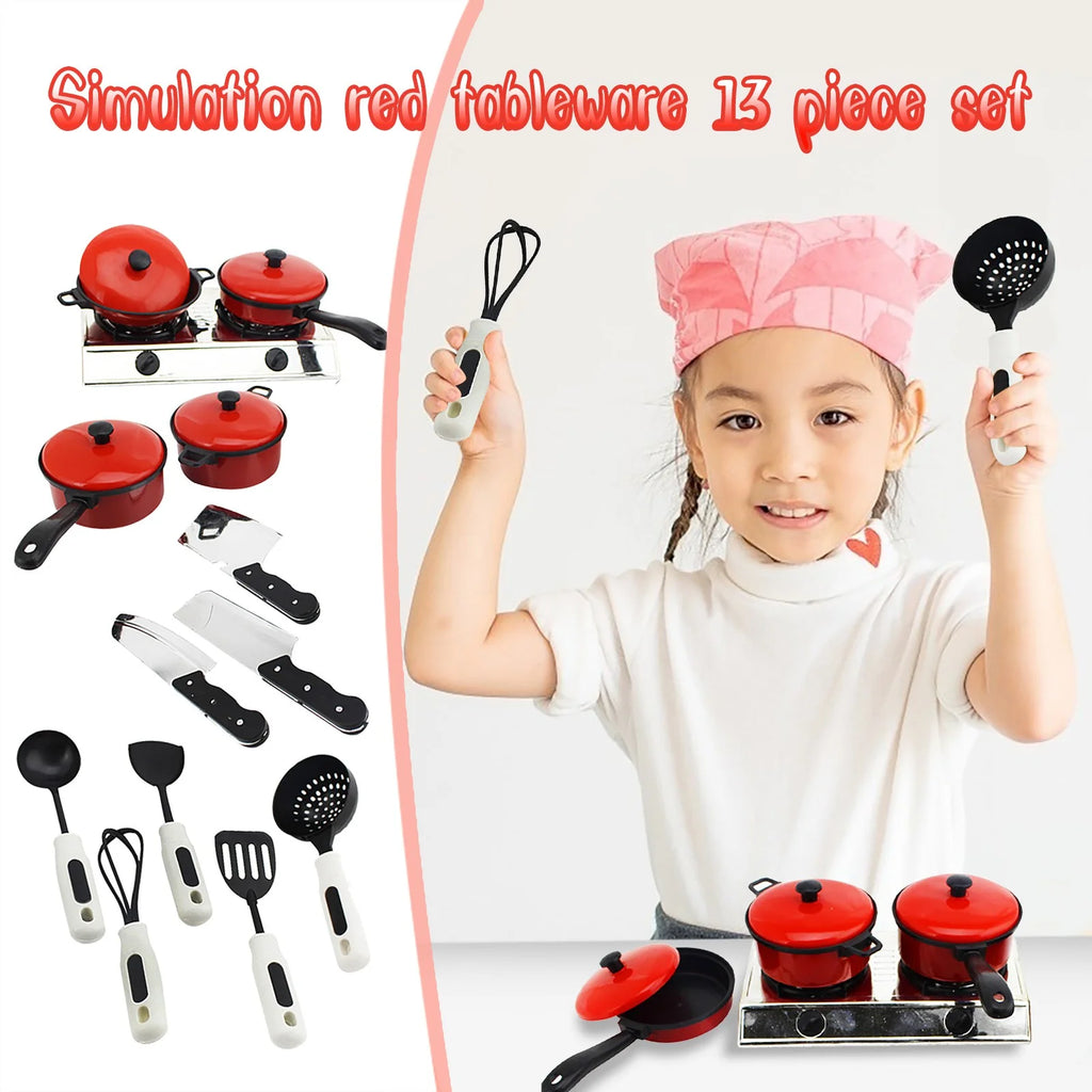 13 Pcs Kids Kitchen Toy Cookware Set with Play Food A520585