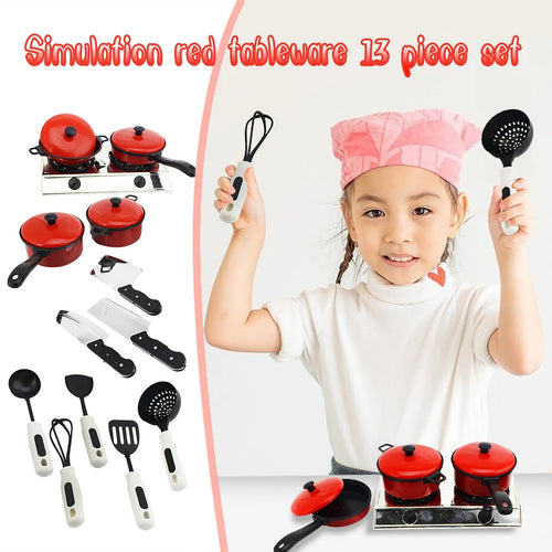 13 Pcs Kids Kitchen Toy Cookware Set with Play Food A520585