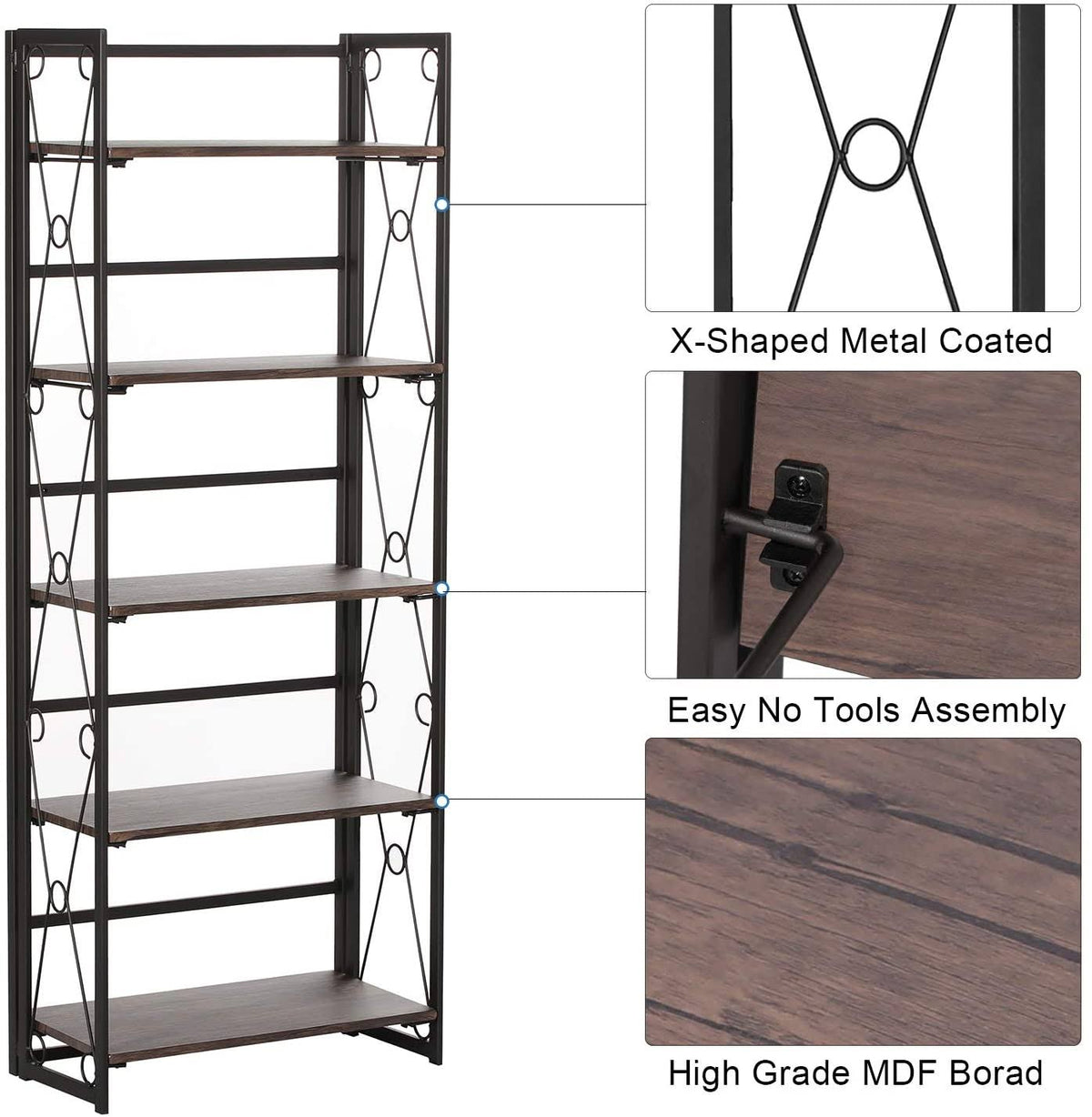 5 Tier Bookshelf Set of 2 with Metal Fram M635
