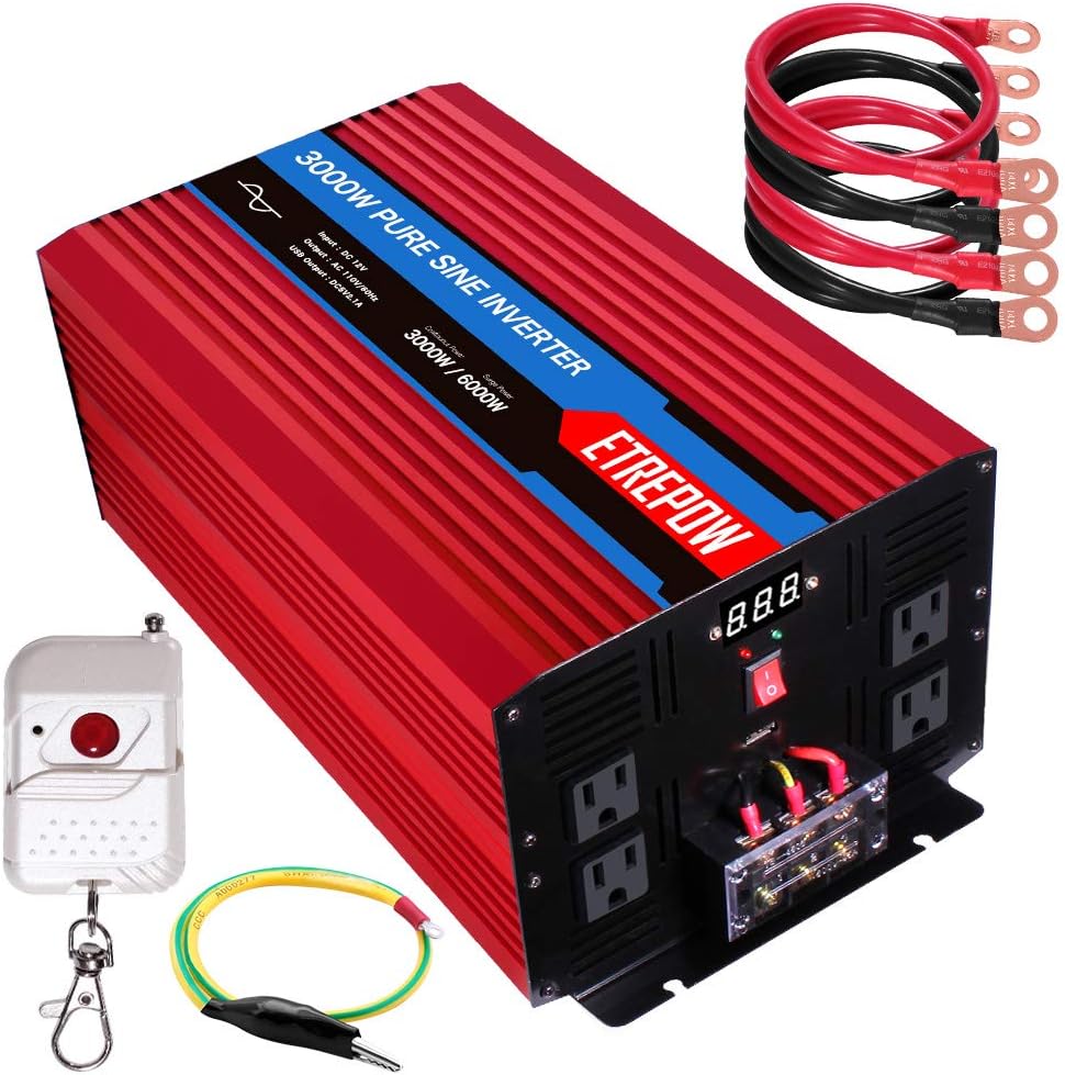 3000 Watt Pure Sine Wave Power Inverter 12V DC to 110V AC R58873