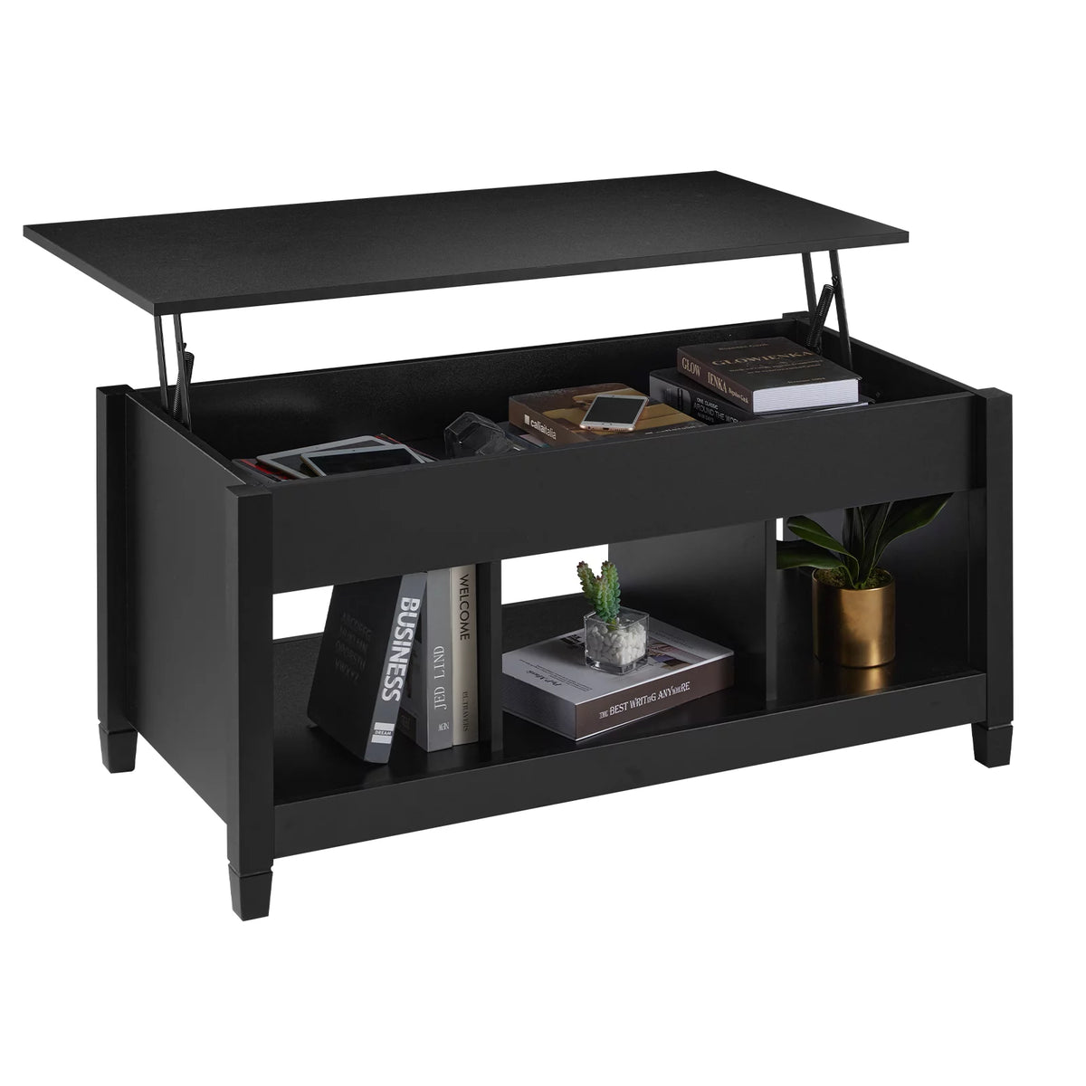 Lift Top Coffee Table with Hidden Storage and 3 Open Shelves N660577